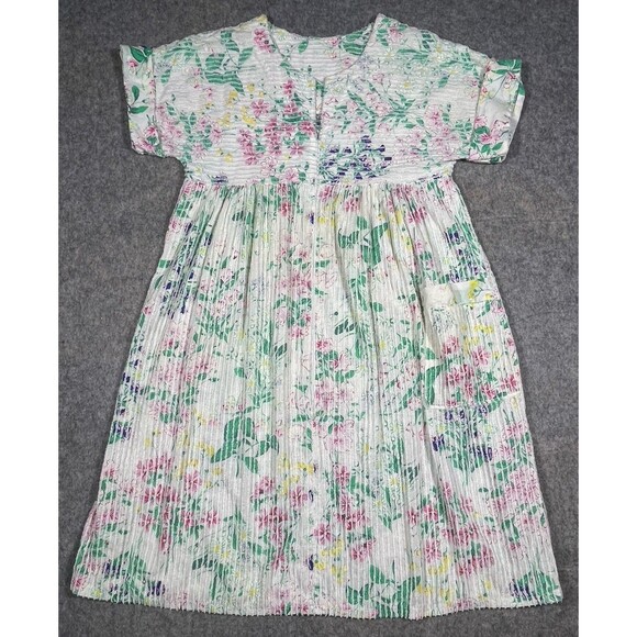 Herbcraft Vintage Floral Chenille Robe Pocket Short Sleeves Zipper Size Medium